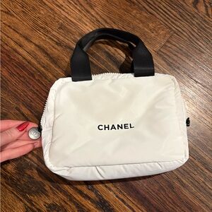 Brand New Chanel White Puffy Top Handles Beauty Makeup Cosmetic Bag